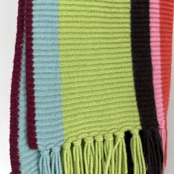 Vintage Y2K Lambswool & Angora Rainbow Striped Fringe‎ Winter Scarf Colorful - Picture 12 of 15